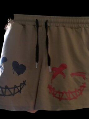 SHEIN Brown Small Shorts with Graffiti Smiley Faces